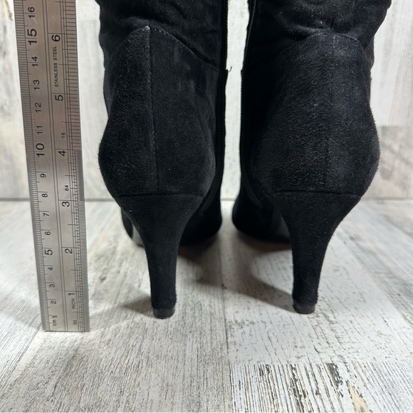 Boutique Black Suede High Heel Knee-High Boots with Ruched Detailing #901 - Picture 10 of 13